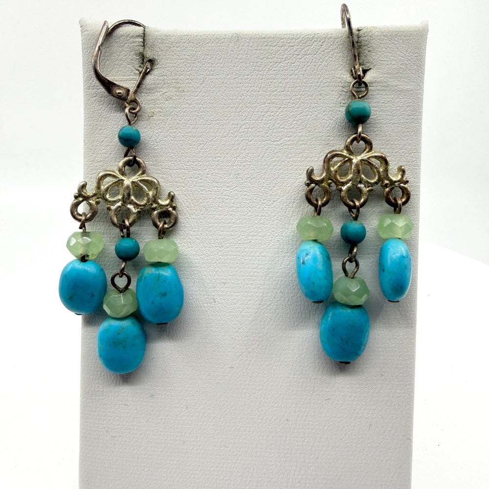 Boho Turquoise & Green Gemstone Chandelier Earrings - Festival Chic Gift
